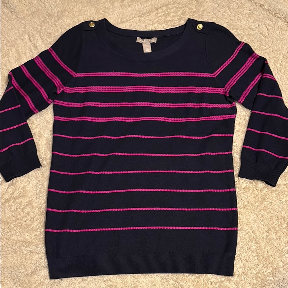 NWT Banana Republic Navy Blue and Pink Striped Sweater Size Medium